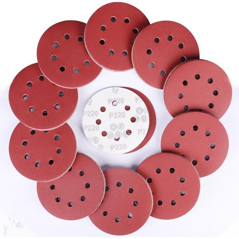 100 Pièces Rond Disques Abrasifs à Grain 220, 125 mm Disque de Ponçage à 8 Trous de Différentes Tailles Papier Poncer pour Ponceuse Excentrique (1/5)