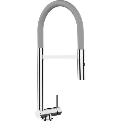 Rubinetto abbattibile a soli 4,5 cm, miscelatore cucina cromato per sottofinestra canna grigia movibile e doccia due getti staccabile (1/5)
