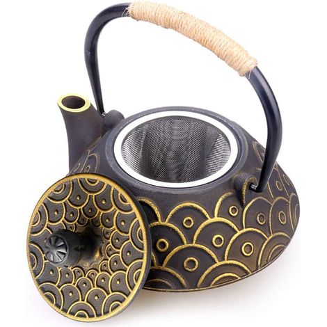 Théière en Fonte emaillee Japonaise et Filtre en Acier Inoxydable, écailles de Poisson Classiques 800 ML / 25 oz (1/5)