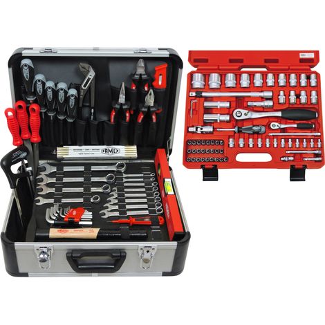 FAMEX 729-18 Caisse à Outils Professionnels - Boite à Outils - Malette à Outils en Aluminium avec coffret à douilles