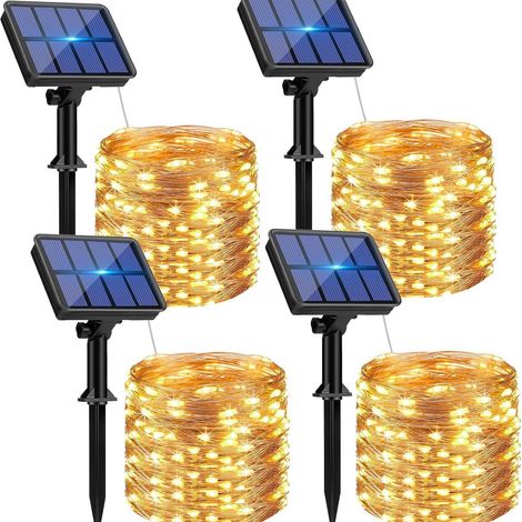 Boîtier étanche à piles 4 x 20 m, 200 lumières, 8 modes + télécommande, décoration pour jardin, terrasse, cour, Noël, mariage, fête, blanc chaud [efficacité énergétique classe E]