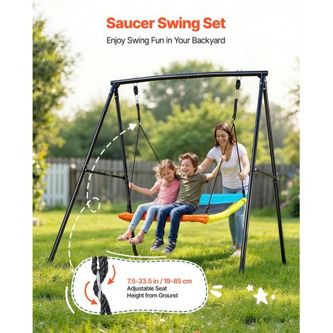 Kit Balançoire de Jardin 199,6 kg, Portique Balançoire avec Siège 150x81 cm, pour Arrière-cour Aire de Jeux Extérieur, Trapèze Méta… (1/5)