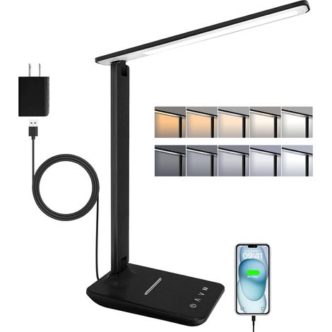 Lampe bureau - LED pliable, adaptateur - Noire (1/5)