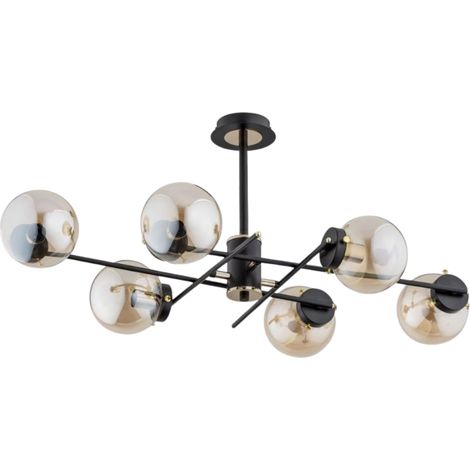 Alfa Deryl 62181 6-Light Pendant Ceiling Lamp, Black & Gold Metal-Glass Chandelier with Honey Glass Shades, E14, 34x57x96 cm, Dining Room Lighting, Modern 6x40W (1/2)