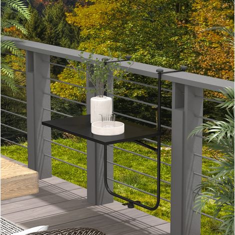 Tavolino da balcone sospeso pieghevole, regolabile in 3 posizioni, 62 x 40 x 85,5 cm, nero HAVRYA (1/5)
