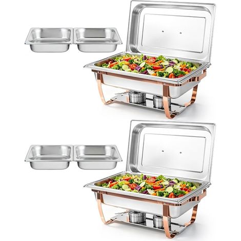 chafing dishes buffet rectangulaires à couvercle roulant, ensemble buffet bacs pleine taille demi-bacs Chauffe-plats pour fêtes, événements Rose or (1/5)
