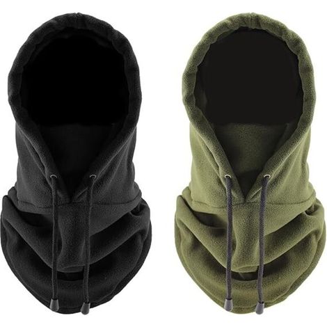 2 Pieces Hooded Masks, Warm Masks For Men And Women, Outdoor Cycling Hoods, Windproof Neck Hood(Black And Green) (1/5)