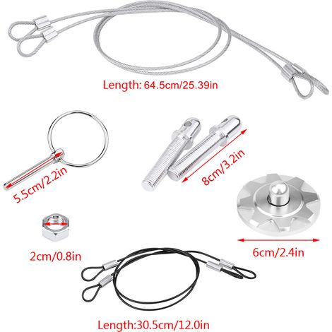Kit esthétique loquet capot à goupille alliage aluminium CNC universel argenté voiture sport (1/5)