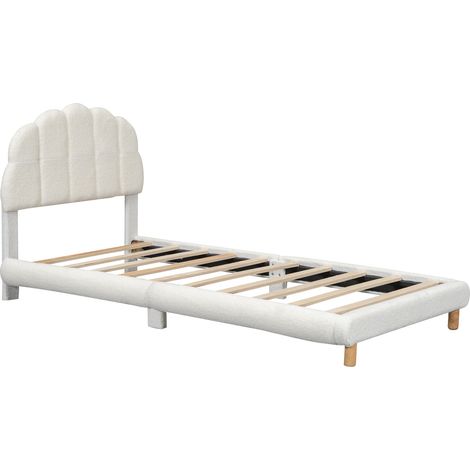 Cama infantil 90 x 200 cm de felpa y MDF blanco, cabecero floral, HOMVRA (1/5)