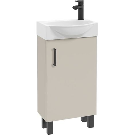 Meuble De Salle De Bain Avec Lavabo - Beige Mat - 40 Cm - Compact - Avec Pieds (1/4)