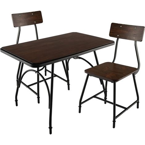 COSTWAY Ensemble de Table à Manger 3 Pièces, Table de Cuisine Rectangulaire et 2 Chaises pour 2 Personnes, avec Structure en Métal, pour Cuisine, Coin Repas, Restaurant, Marron (1 Table+2 Chaises) (1/5)