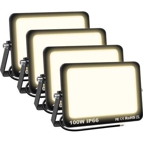 4 Pièces 100W Projecteurs LED Extérieur,10000lm Eclairage de Sécurité Imperméable Spot LED Extérieur,Blanc Chaud 4000K Lumineuse Lampe pour Entrepôt Garage Jardin Stade Arrière-cour