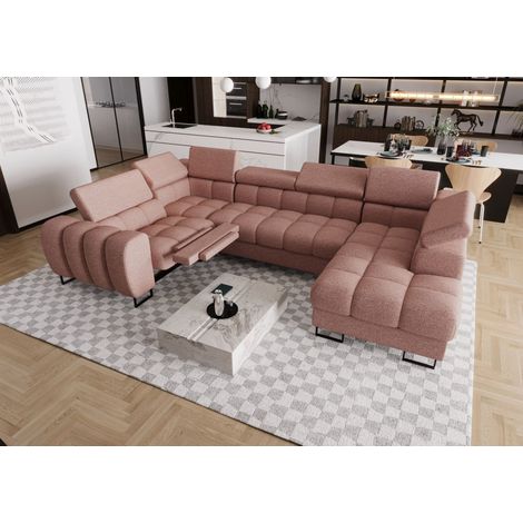 Wohnlandschaft Schlafsofa BASTIEN RELAX in Stoff Aragon Rosa Ottomane Rechts