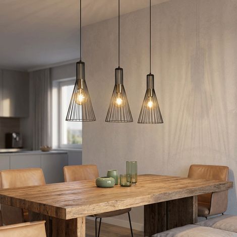 Lampada a sospensione lampada da sala da pranzo, 3 fiamme Lampada a sospensione moderna design industriale, metallo nero, 3x E27, LxLxA 84x20x120 cm (1/5)