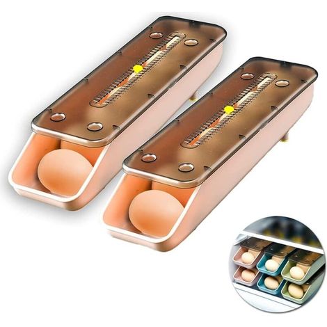 Set di 2 contenitori impilabili per uova da cucina, con dispenser automatico e coperchio antipolvere - Crezuo