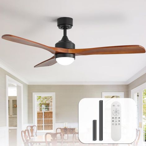 132cm Ventilateur Plafond avec Lumiere, Bois Massif Ventilateur de Plafond avec Télécommande, DC, 3 Températures de Couleur, Minuterie, 6 Vitesses, Mode été Hiver pour Chambre à Coucher Salon (1/5)