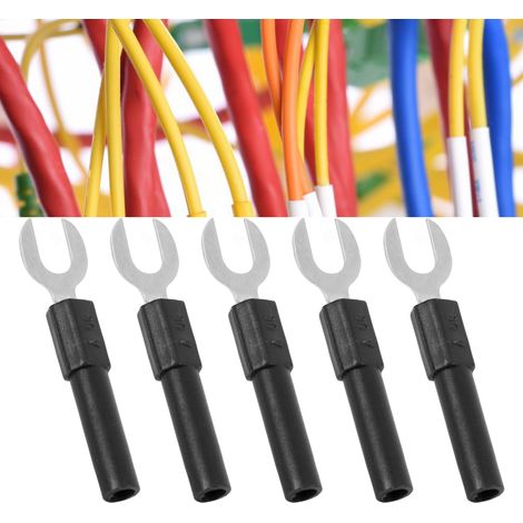 Prise banane en forme de U J.20016, broches en forme de U de 6 mm, broches en forme de Y de 6 mm, avec fiche banane de sécurité de 4 mm à l'extrémité, vendue par paquets de 10, noire. (1/5)