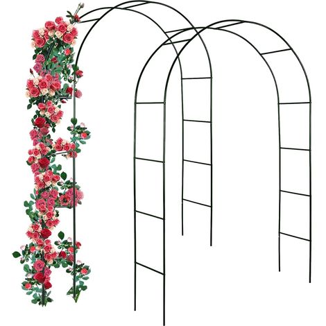 Set of 2 Garden Arch Trellis Powder Coated Steel Garden Decoration and Ornament Weatherproof Green (1/5)