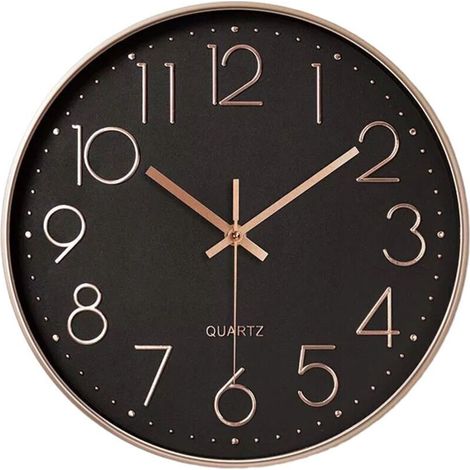 Horloge Murale Moderne Silencieuse à Quartz 25cm - Chiffres Surdimensionnés Ronde (Or Rose)