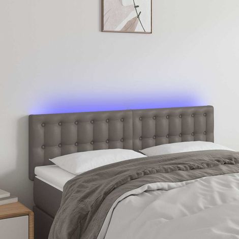 Tête de lit LED gris en similicuir réglable 144 x 5 x 78/88 cm avec 2 bandes LED, 8.45kg - PANGIVO (1/5)