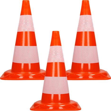 ECD Germany 3x Cono de Tráfico Obra Pieza de Señalización Emergencia Color Naranja y Blanco 47 cm de Altura en PVC Fuerte y Robusto Pilón de Seguridad con Rayas Reflectantes Flexible y Transportable (1/5)