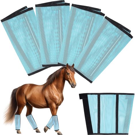 Bottes anti-mouches cheval, lot de 4 en maille bleue respirante (1/5)