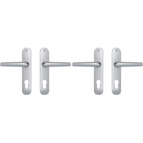 1 - Poignée de Porte - Plaque de Propreté - Entraxe 165 mm - Carré 7 mm - Réversible pour Porte d&39Entrée - Argent - 38x48 cm