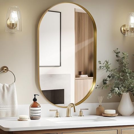 Oval Wall Mirrors 60 x 90 cm Aluminium Frame Bathroom Mirror, Wall Hanging for Bedroom, Living Room, Hallway, Wall Mirror (1/5)