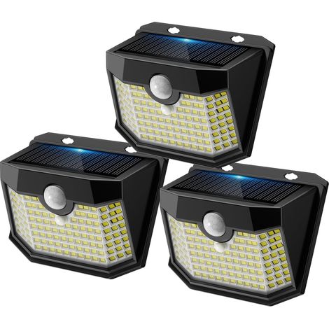 Lampe Solaire Extérieur Jardin Murale, Lot de 3, 120 LEDs, IP65 Détecteur de Mouvement 8m, Forme Angulaire, Batterie Lithium, Coque Noire, Lumière Froide (1/5)