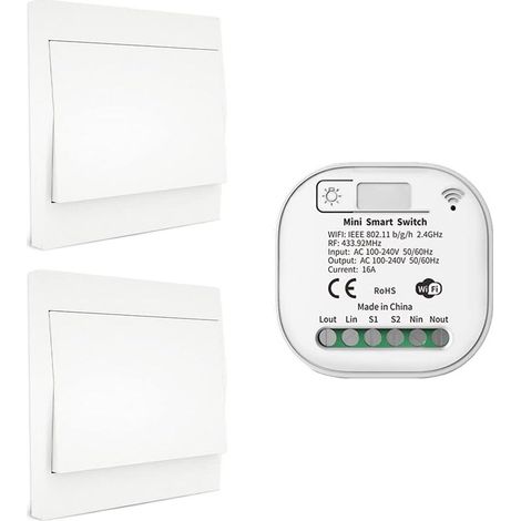 RF433 et WiFi Télécommande sans Fil Interrupteur d'éclairage, Pas de Batterie & câblage & hub requis, Compatible avec Alexa Google Home Tuya Smart Life APP, 2 Commutateur 1 récepteur Kit (1/5)