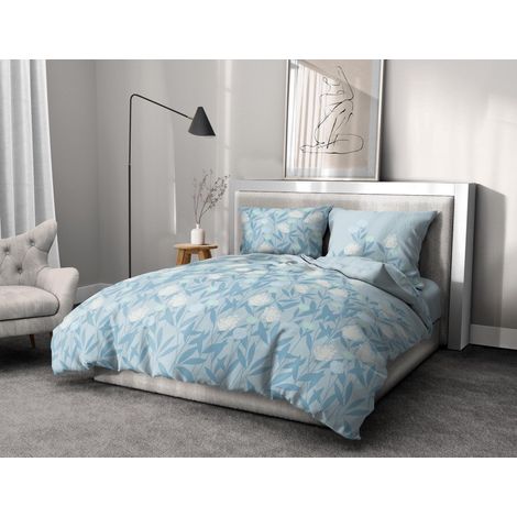 TEMPETE FLORALE Parure de couette 100% coton - Bleu - 220x240 cm (1/5)