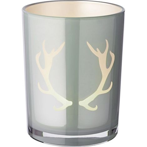 Photophore Lanterne pour Bougie Chauffe-Plat Motif Bois de Cerf Gris H13 cm Ø 10 cm - PANGIVO (1/5)