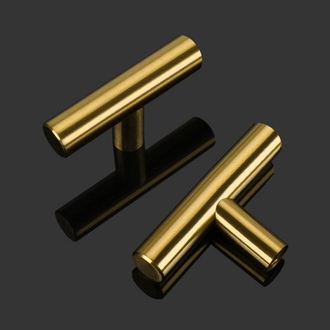 15 poignées et boutons de meubles dorés pour armoire et buffet - Acier inoxydable (1/5)