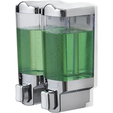Distributeur de savon liquide manuel chromé, double distributeur de savon liquide 480 ml, accessoires de salle de bain et de cuisine, distributeur de savon à pression manuelle (1/5)