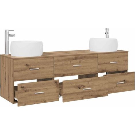 Ensemble Meuble de Salle de Bain 3 Pièces, Style Chêne Massif Artisanal, Armoire de Toilette avec Lavabo et Miroir, Rangement Moderne pour WC (1/5)