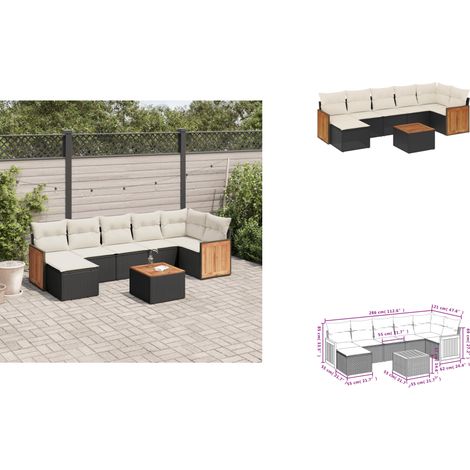 The Living Store Salon de jardin 8 pcs avec coussins noir résine tressée - Canapé de jardin (1/3)