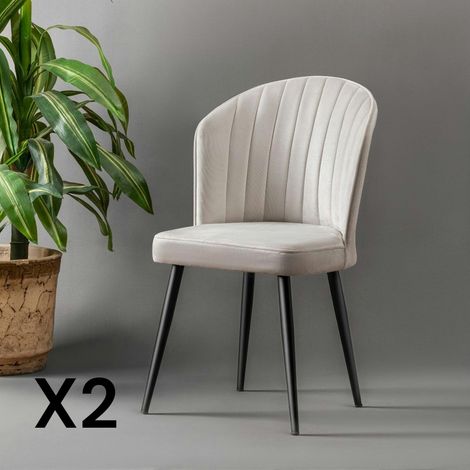Chaise en velours écru - dossier enveloppant ROSARIO (Lot de 2) (1/5)