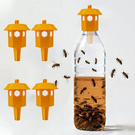 Pack de 4 Piège Frelon Asiatique Pièges à Frelons Extérieur Sélectif – Compatible Bouteille Standard + Recette d’Appât Offerte (1/5)