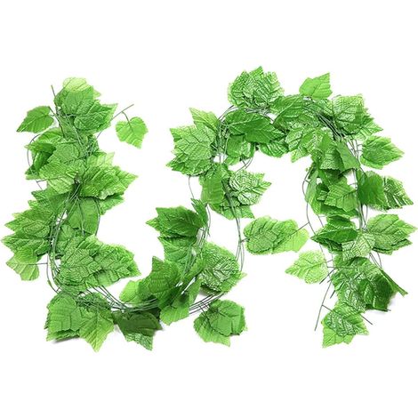 Lot de 12 Feuilles de Vigne Artificielles Grandes en Rotin Décoration Suspendue Murale Verte Guirlande de Vigne Fausse pour Intérieur Mariage et Fête Matériau Inodore Facile (1/5)