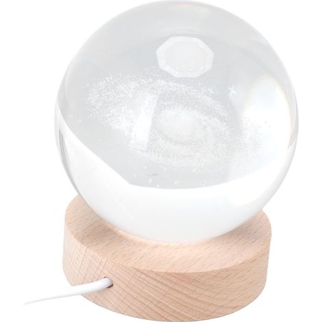 Lampe de Nuit Sphère Cristal 3D avec Base et Interrupteur - Décoration Éclairage Doux pour Chambre Système Galactique (1/5)