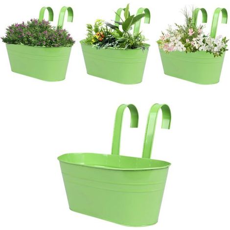 HOXILEELEOPots de fleurs à suspendre en métal pour clôture, plantes d'extérieur avec trous de drainage et crochets  (vert, 1 pièce) (1/5)