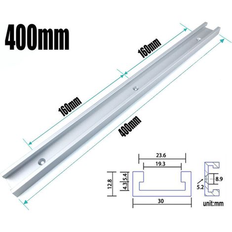Rail à onglet en T pour scie à table, défonceuse et outils de travail du bois argent 400 mm 30 x 12.8 mm (1/3)