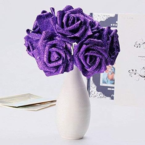 Bouquet artificiel de 7 pièces, fleurs en mousse scintillantes, décoration de mariage, à faire soi-même, rose et violet (1/4)