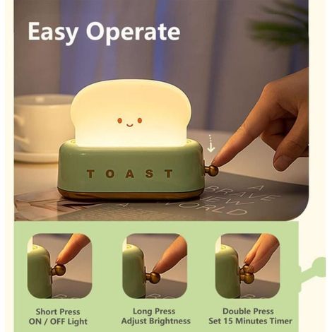 Veilleuse LED rose en forme de toast, lampe de chevet enfant rechargeable, luminosité réglable, avec fonction minuterie, cadeau d'anniversaire (1/3)