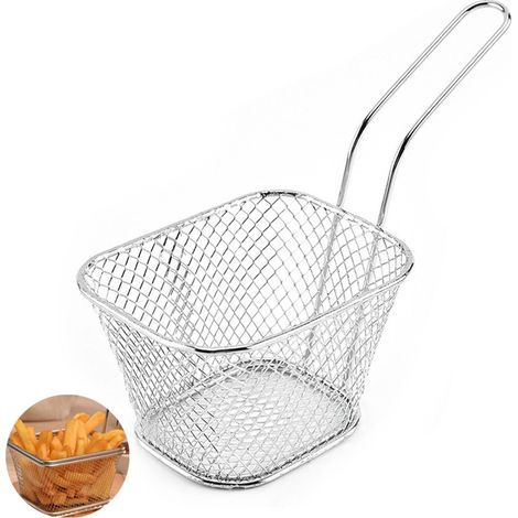 Panier à friture en acier inoxydable avec poignée, facile à nettoyer et grande capacité, idéal pour la cuisine. (1/5)