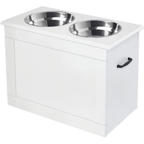 Gamelle surélevée pour chien, gamelle avec espace de rangement, gamelle d'eau, 2 gamelles de 2 litres en acier inoxydable, gamelles pour chien, station d'alimentation pour chiens et chats, blanc (1/5)