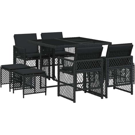 Maison Exclusive - 9-tlg. Garten-Essgruppe mit Kissen Schwarz Pol