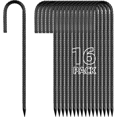 Set mit 16 Stahlheringen (30 cm) mit J-Haken, Set mit 16 robusten, verzinkten Metallheringen für Gartendekorationszelte (1/5)
