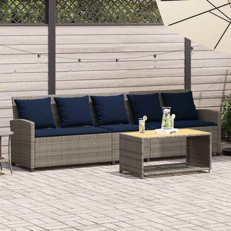 vidaXL Divano da Giardino con Cuscini 5 Posti Grigio in Polyrattan (1/5)