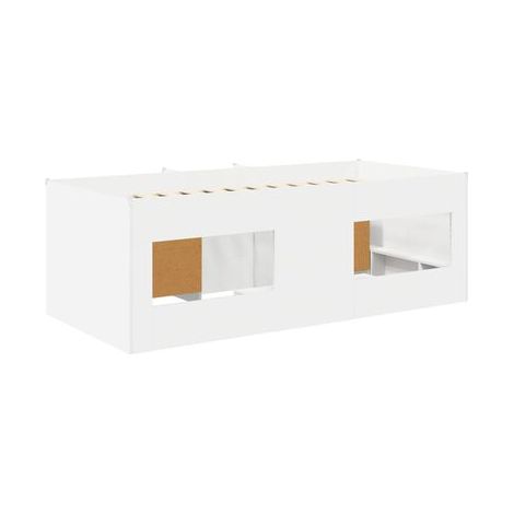 Cadre de lit mezzanine (avec armoire), ensemble 3 pièces, en bois d'ingénierie blanc, pour chambre, décor moderne, facile à assembler (1/5)